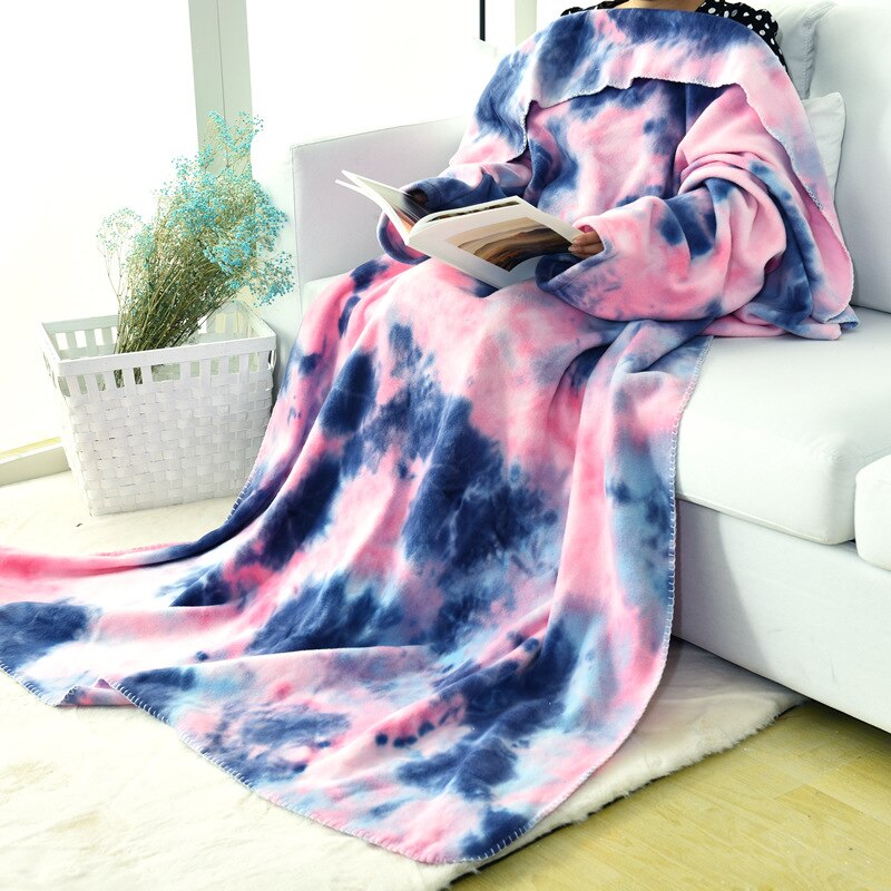 Manta suave para adultos, manta acogedora de mangas usables para el hogar, Unisex, sofá de viaje, mantas de siesta, toalla suave, tapiz para cama: Tie Dye Pink Blue