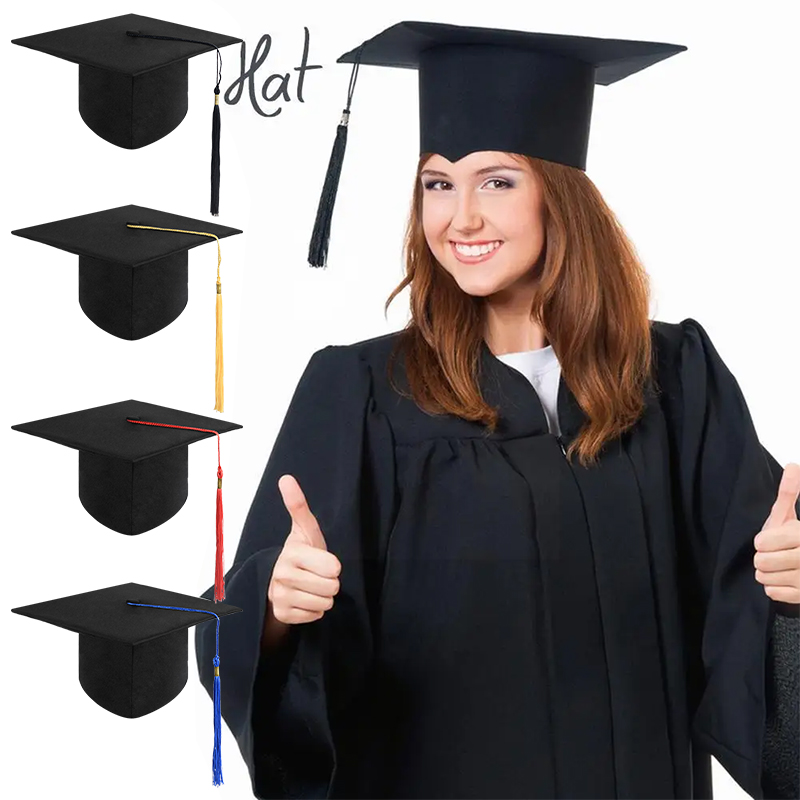 Graduation Hat Black Adult Bachelor Caps with Tassels University Master Congratulation Graduation Party Decoration Supplies