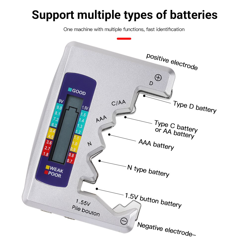 Tester batteria universale LCD Tester capacità batteria digitale C D N AA AAA 9V 1.5V strumento diagnostico capacità rilevatore batteria
