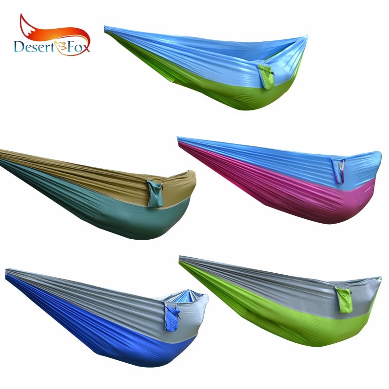 Desert&amp;Fox Outdoor Hammock Nylon Fabrics Double Person Rope Multi-color Hanging Bed with Portable Storage Bag