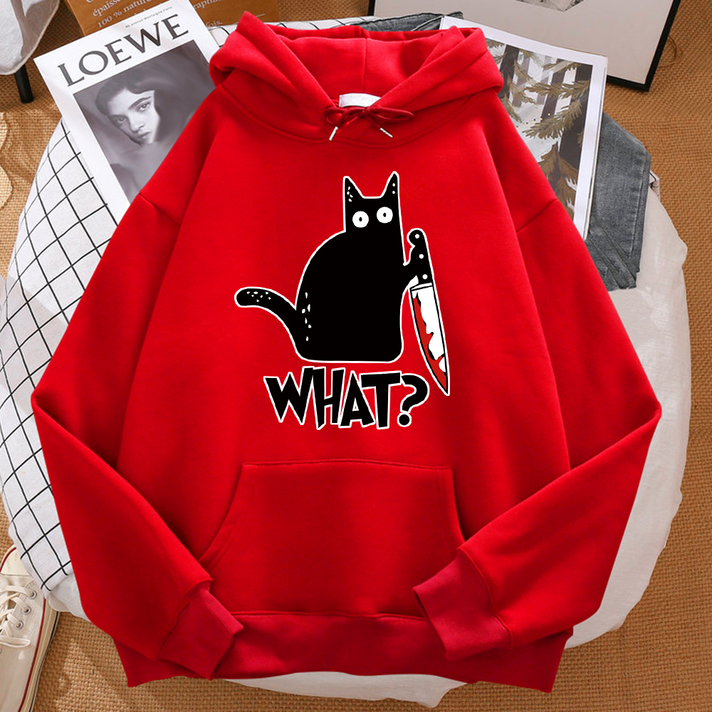 Que lindo pequeño gato negro sosteniendo un cuchillo hombres Sudadera con capucha calle polar Sudadera con capucha Hipster otoño sudadera Hip Hop ropa mujer