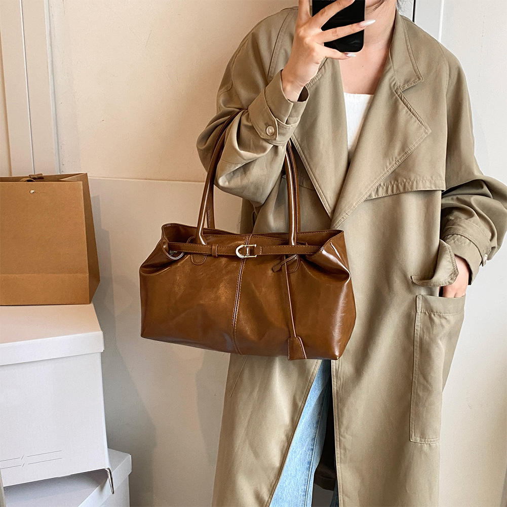 Axelväska i pu-läder med löst handtag och retro arbetsväskor, skolväska för kvinnor, arbetsshopping, resor