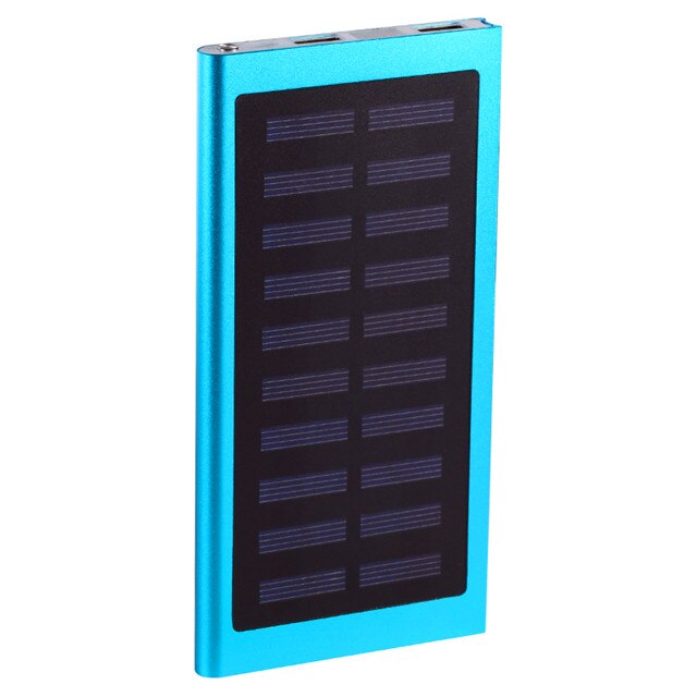 Solenergibank 50000 mah 2 usb eksternt batteri led bærbar powerbank mobiltelefon solcelleoplader til smartphone: Blå
