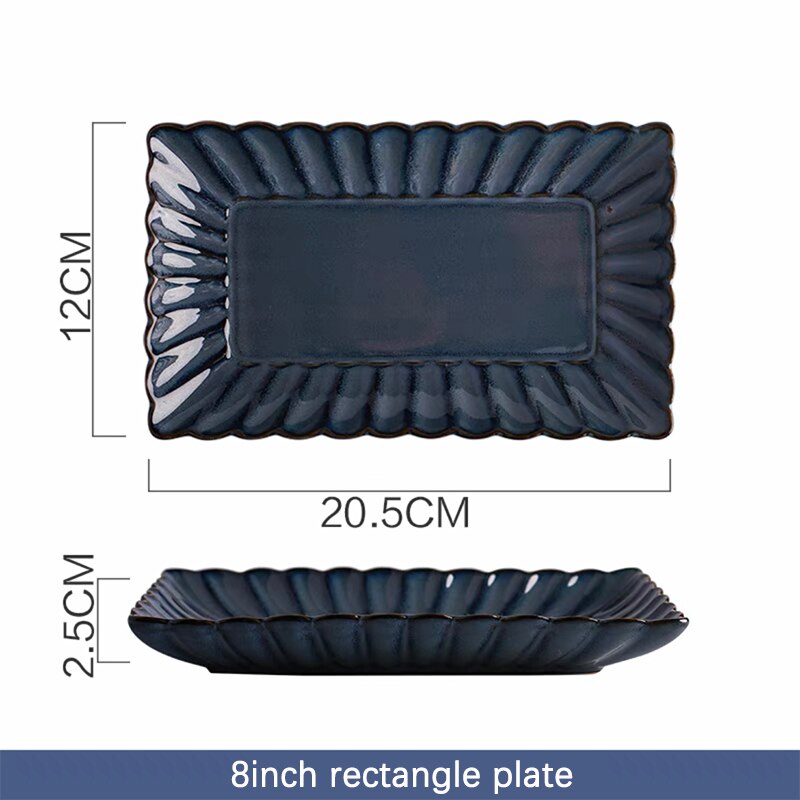 Dinner Plates Food Plates Dish Salad Soup Bowl Klin Glaze Blue Plates and Bowls Set Dinnerware Set Dishes for Restaurant: rectangle plate