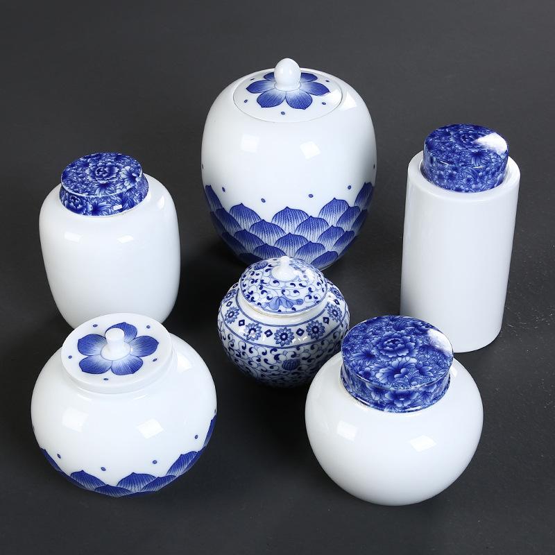 Ceramic Tea Caddies Tea Culture Blue And White Porcelain Storage Bottle Jar Tea Box Candy Salt Seasoning Snack Storage Container