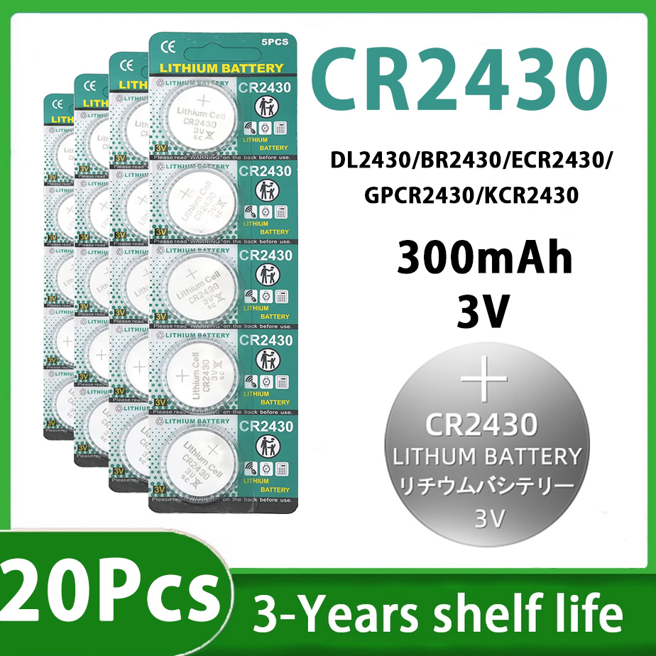 Batteria a bottone al litio CR2430 3V da 5-100 pezzi, 385mAh ad alta capacità, per calcolatrice, orologio, giocattolo, DL2430 BR2430: BIANCO