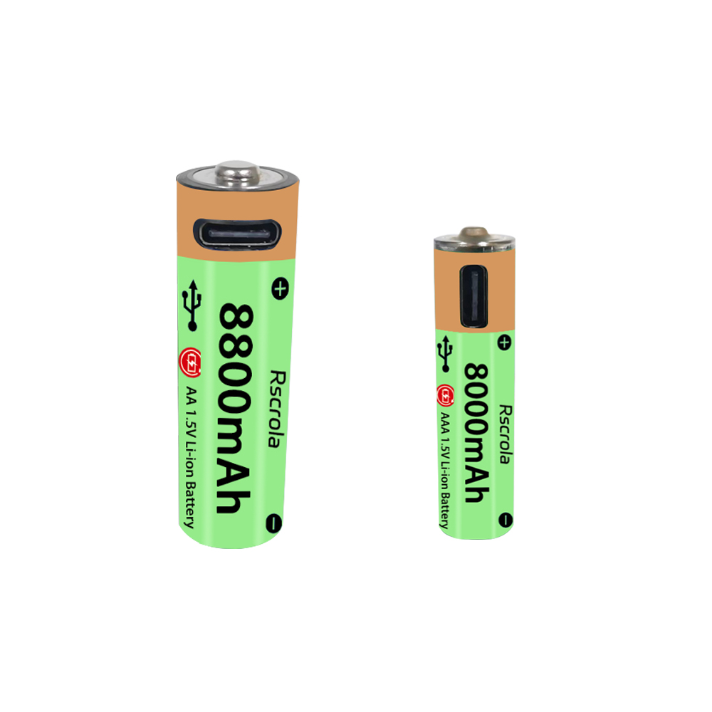 Baterías recargables AA AAA tipo C de alta capacidad, ciclo de larga duración, batería de iones de litio de 8800mAh y 8000mAh que funciona en temperatura extrema: Morado