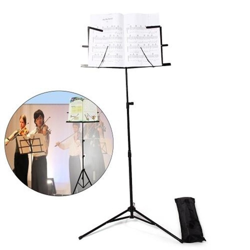 Suporte dobrável do ferro da música da folha com saco (cor: preto)
