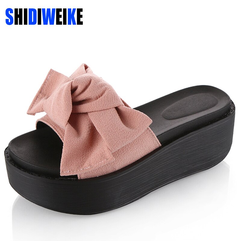 SHIDIWEIKE pajarita grande mujer playa Flip Flops sandalias de verano antideslizante zapatillas Sandalias de plataforma tamaño 34-39 B768
