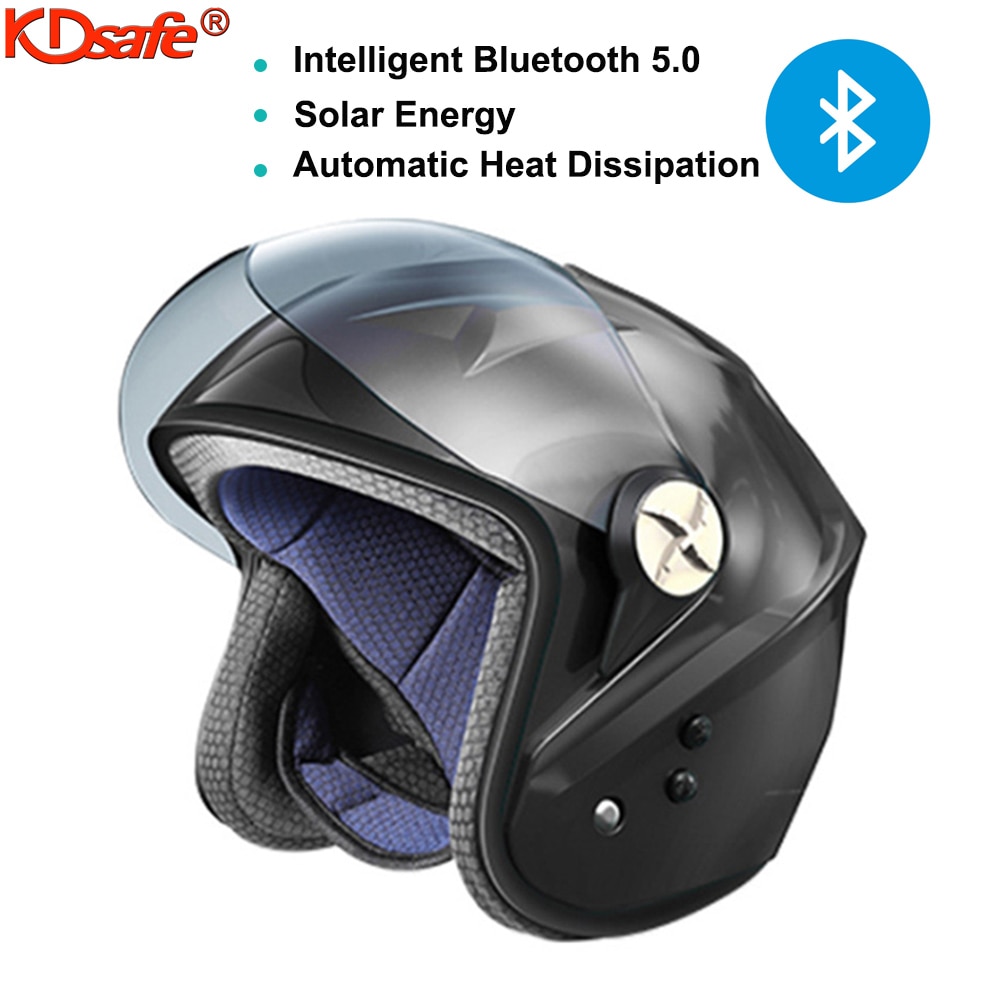 KDsafe-casco de motorista con Bluetooth para hombre y mujer, medio casco de energía Solar, ultraligero, para las cuatro estaciones, ventilador de verano
