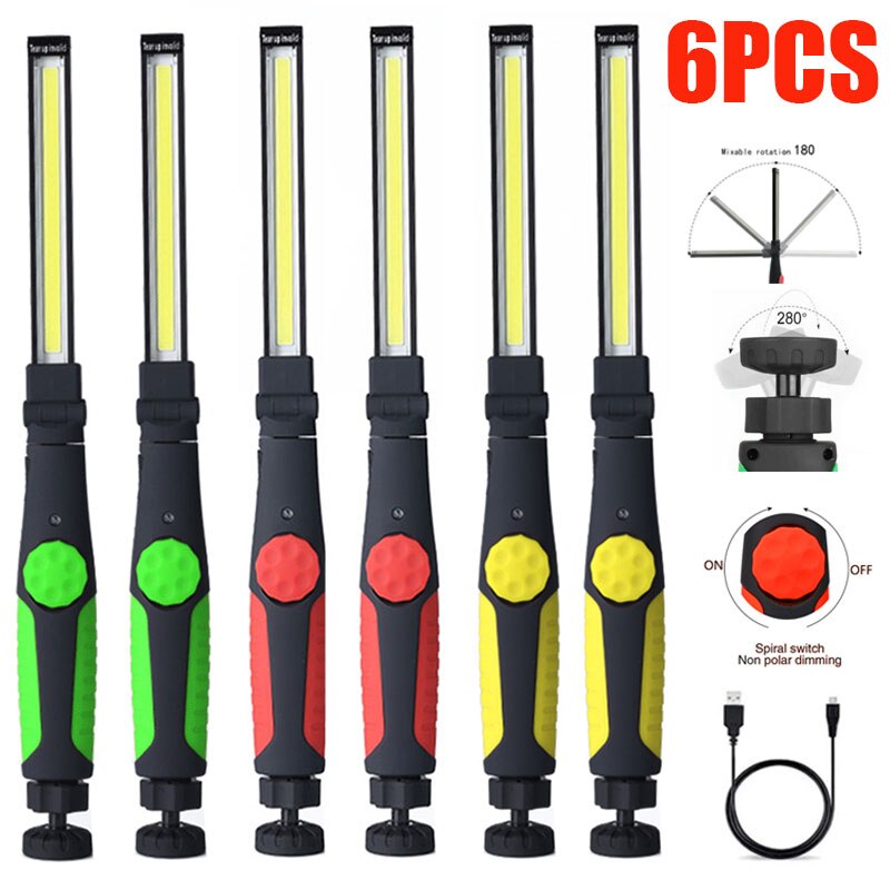 Lampe de poche pliante à Led pour le travail, bande Rechargeable, lumière d&#39;inspection magnétique, atelier de réparation de voiture, éclairage de torche, 1/3/6 paquets