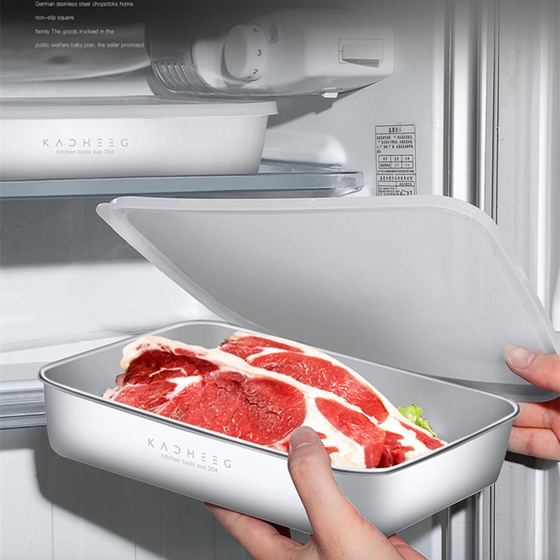 304 stainless steel Food Storage Box Container Kitchen Refrigerator Airtight Fresh-Keeping Storage Box Meat Kitchen Organizer