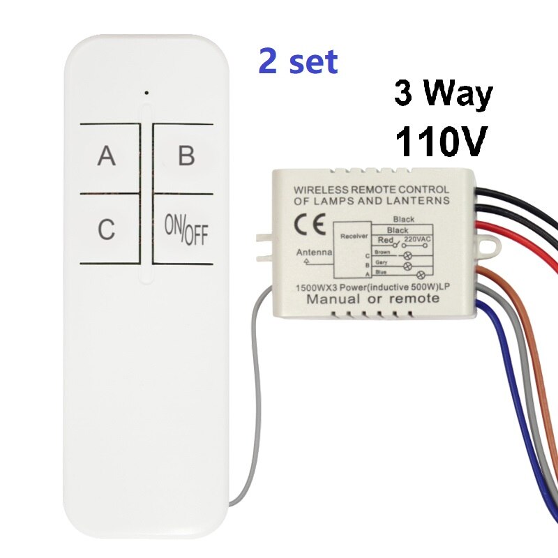 Qiachip Draadloze Afstandsbediening Lichtschakelaar 220V Ontvanger Zender Op/Off Digitale 1/2/3 Way Muur Afstandsbediening schakelaar Lamp: 3 Way 2 Set-110v