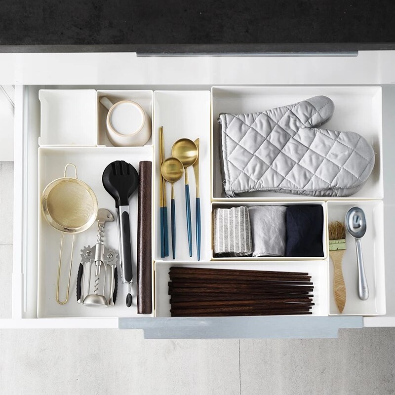 Adjustable Drawer Style Organizer Plastic Closet Drawer Divider Tray Makeup Organizer Sundries Container Cutlery Storage Box