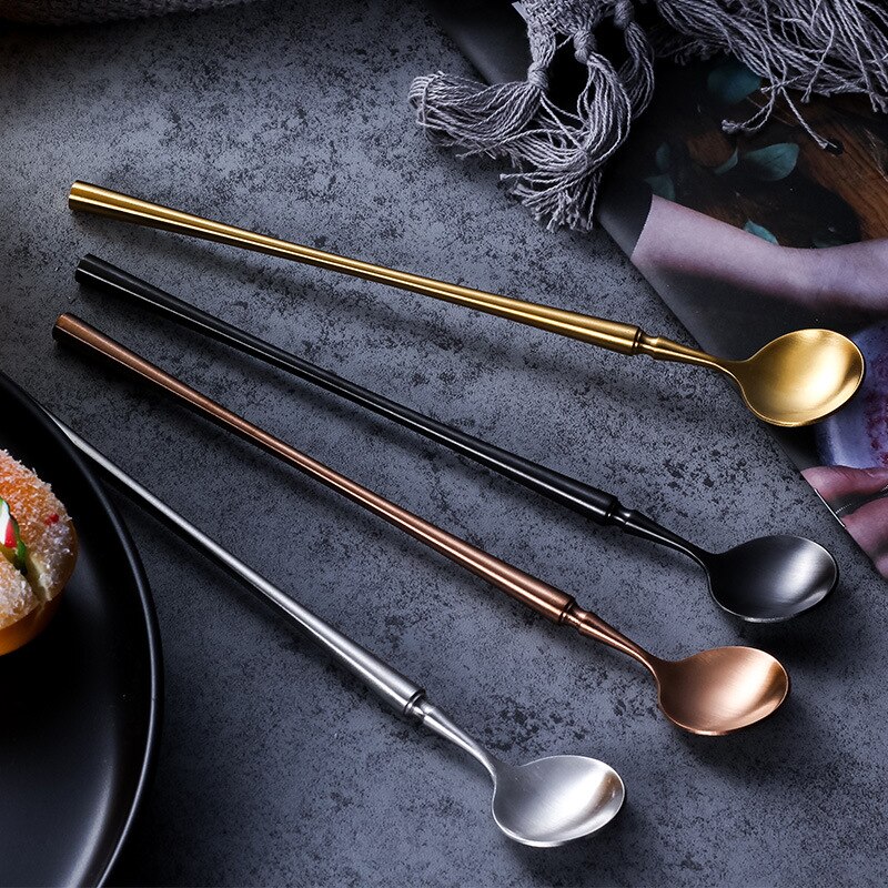 304 Stainless Steel Mixing Spoon Bar Spoon High-end Small Waist Shape Long Handle Ice Spoon Kitchen Gadget