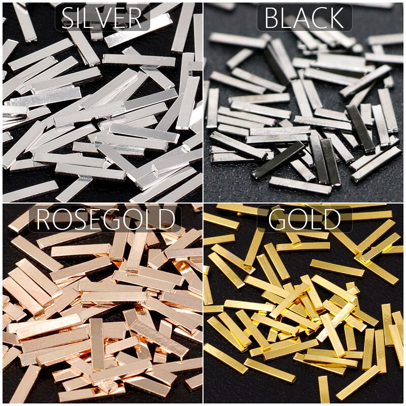 100 st/påse guldtacka silver svart 3d metall nageldekorationer legering berlocker för naglar tillbehör tillbehör verktyg 5 längder