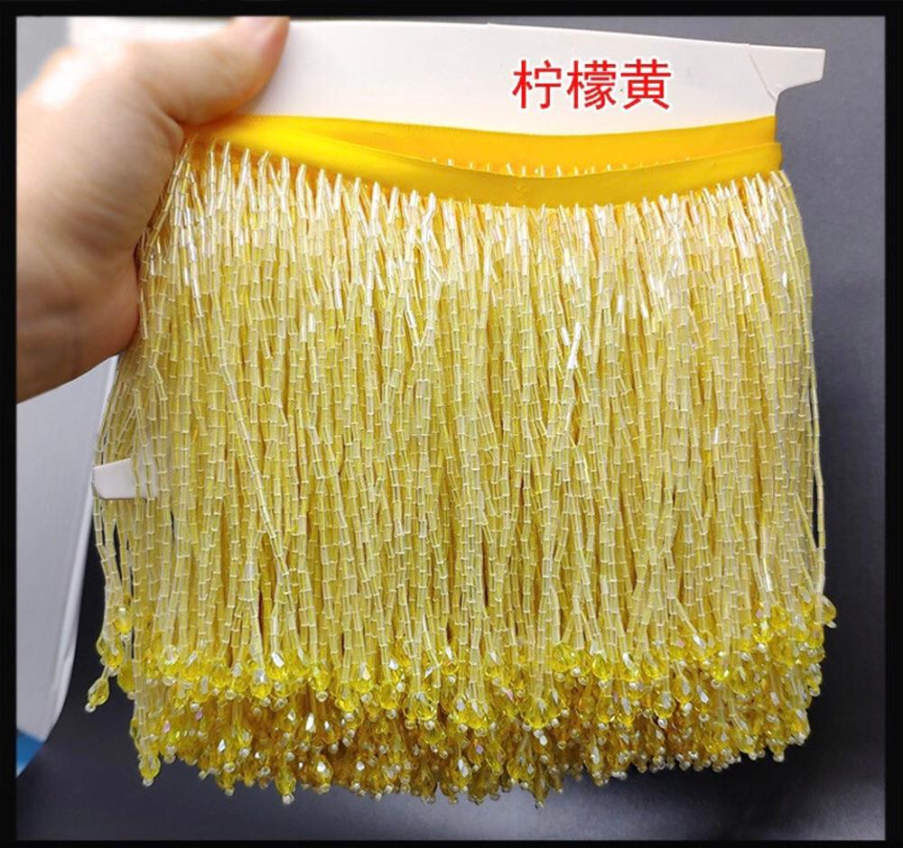 beaded fringe trim glass seed bugle tassel trim for dance costume, haute couture dress trimming, beading fringe