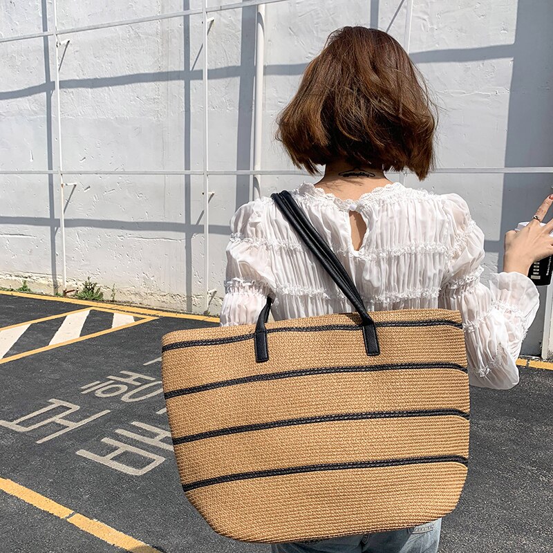 PP paille rayure sac nouvelle paille été simple sac à main voyage sac à bandoulière femmes sac