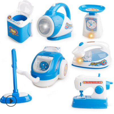 6/12 Pcs/Set Pretend Play Toy Vacuum Cleaner Toy Housekeeping Cleaning Juicer Washing Sewing Machine Mini Clean Up Play Toy: Type B-6 Pcs