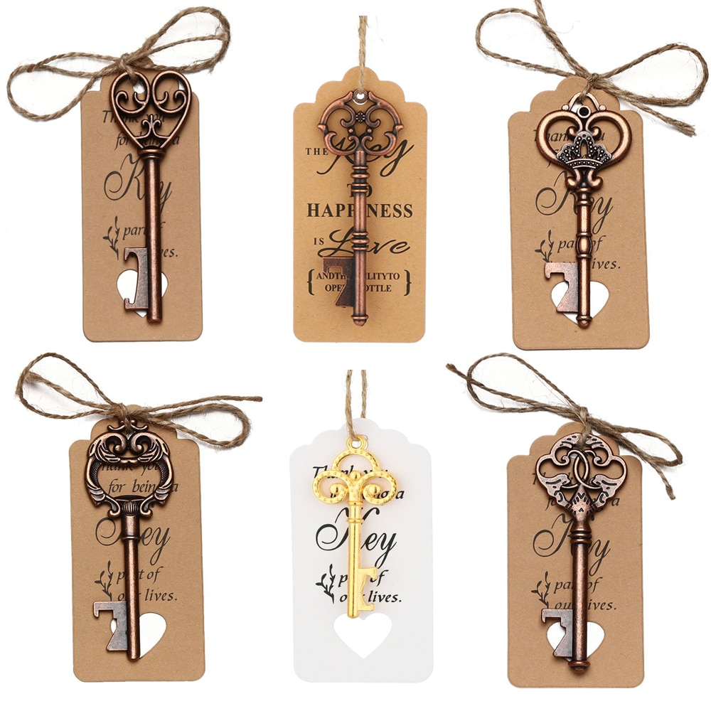 1PC Retro Key Shaped Bottle Opener Wine Keychain Souvenir Card Label Pendant Beer Opener Wedding Party Kitchen Accessories
