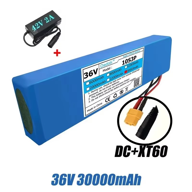 36V 10S3P 30Ah 1000W Lithium Battery Pack with BMS, High-Capacity 18650 Rechargeable Battery for E-Bike/Scooter/Electric Vehicle: Clear