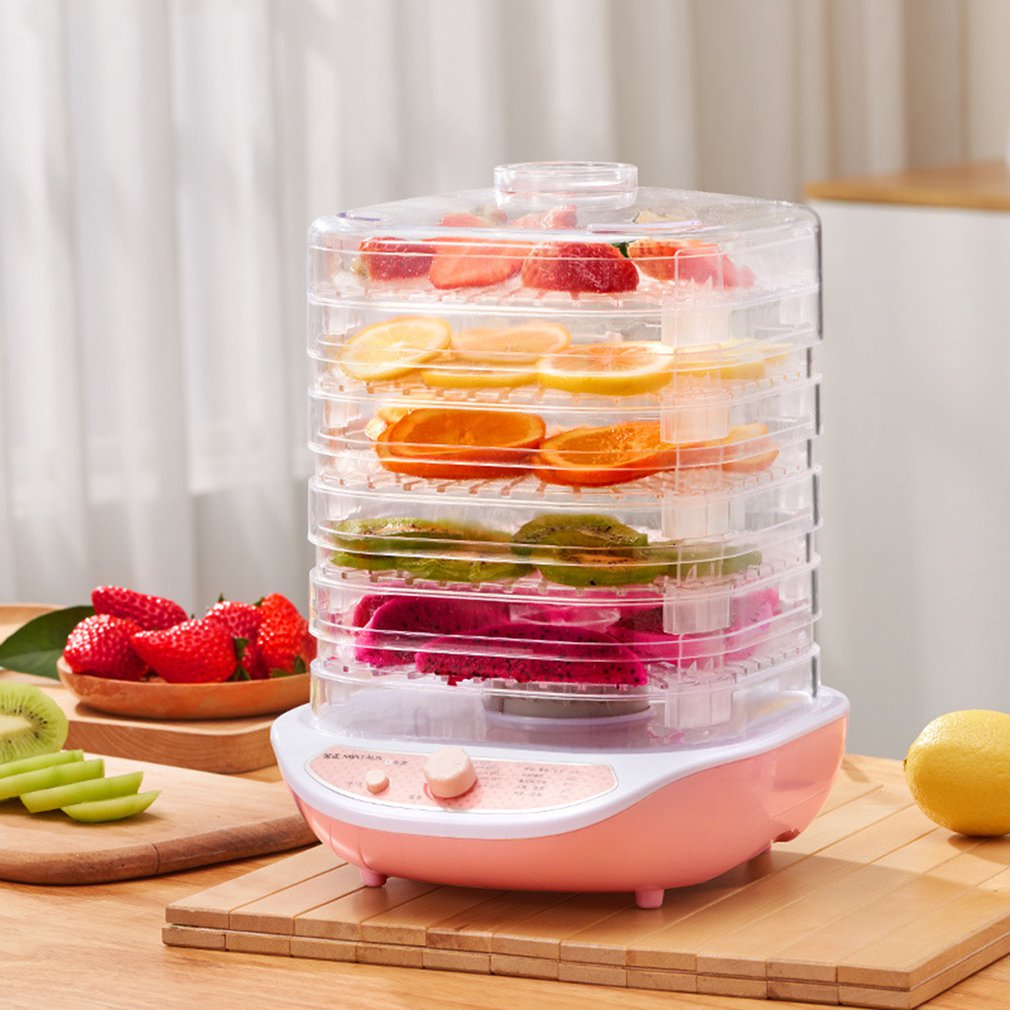 matte dehydrator frukt grønnsak urt kjøtt tørkemaskin kjæledyr snacks matte tørketrommel med 5 brett 220v rosa hvit mat prosessor