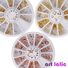 Rose Goud Klinknagel Nail Studs 3D Nail Art Decoratie Grey Gold Cirkel Ster Ronde Vierkante Driehoek Gemengde Accessoires In Wiel voor Diy