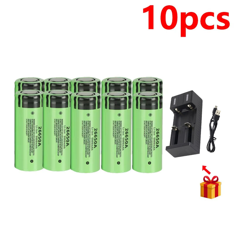 Original 26650 battery 5000mAh 3.7V 50A lithium ion rechargeable battery for 26650A LED flashlight+charger: Yellow