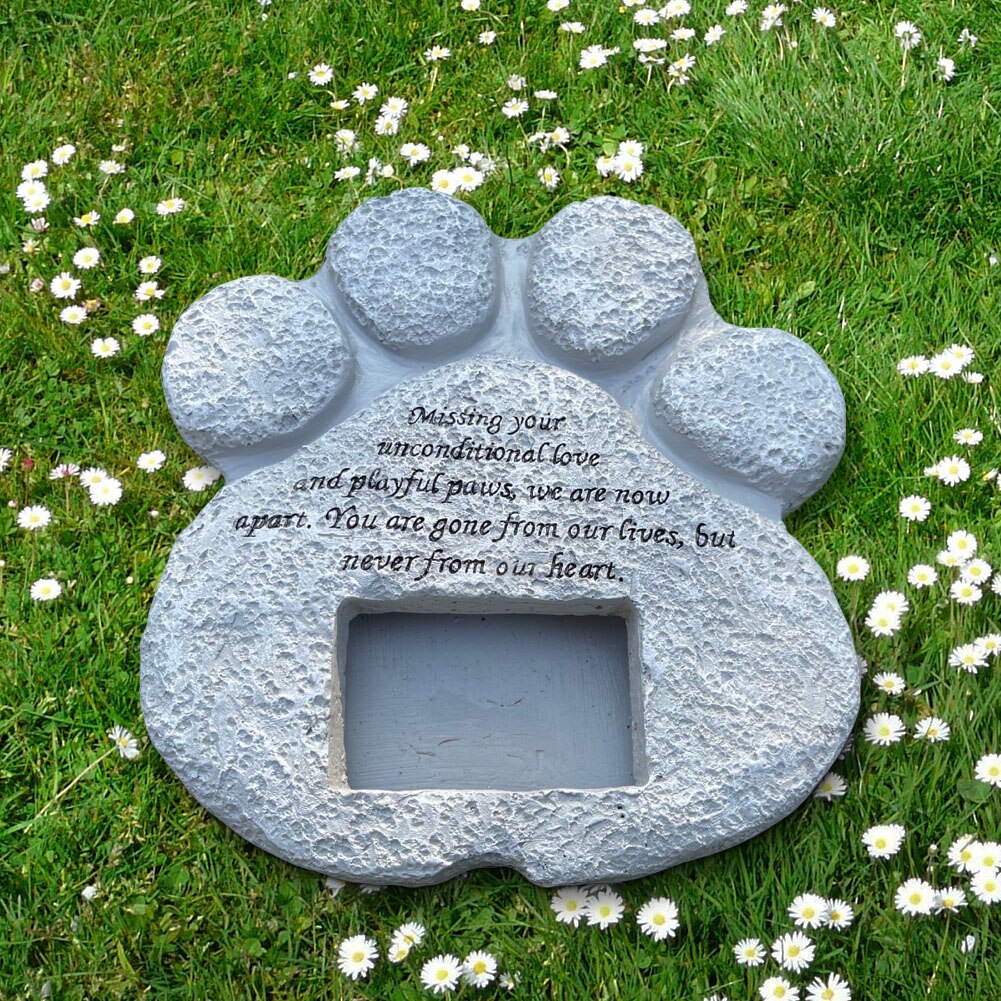 Pet Memorial Stone Paw Print Photo Frame Grave Pet Monument Tombstone For Dogs Cats Animal Funeral Tombstone Resin Ornament