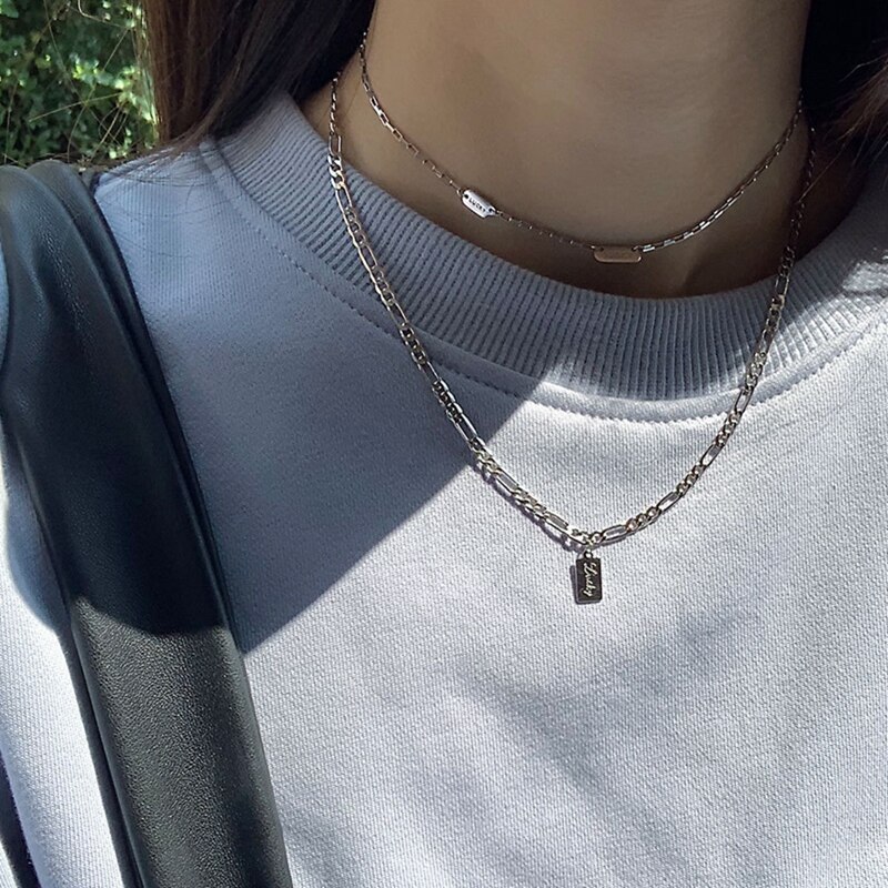 Silvology Sterling 925 Silver Square Lucky Letter Choker for Women Short Necklace Minimalist Temperament Jewelry