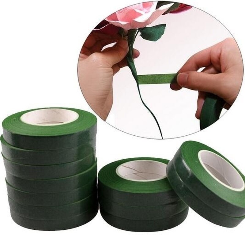 2 Rolls of 30M self-adhesive green paper with grafted film flower garland wreath DIY craft rayon flower