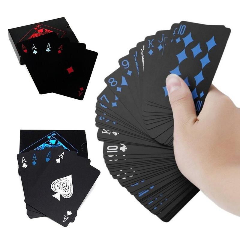 Plastic PVC Poker Waterproof Frosted Playing Tool Cards Classic Poker Set Tricks Black Deck Box-pa A2P8