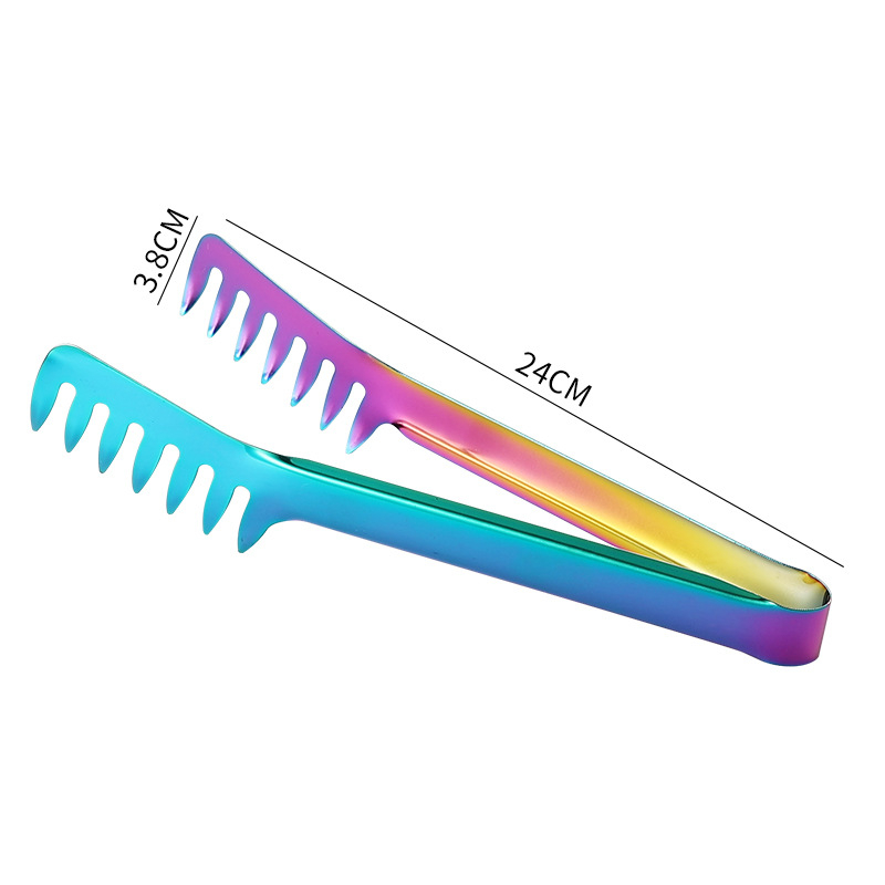 Pinzas para comida de cocina, peine de Color de acero inoxidable, Clip para comida, utensilios de cocina antiadherentes, abrazadera para Buffet de carne y ensalada, accesorios para el hogar: Caqui oscuro