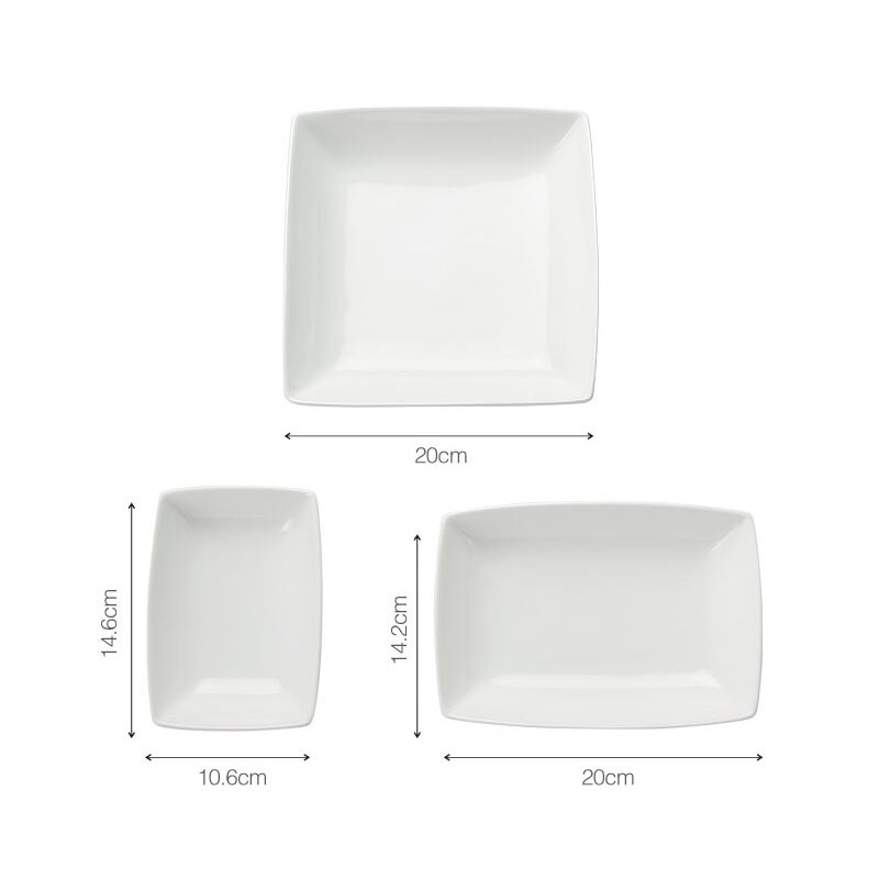 Plato cuadrado de cerámica para pasta, plato de arroz al horno para queso, plato para ensalada, tazón de postre blanco