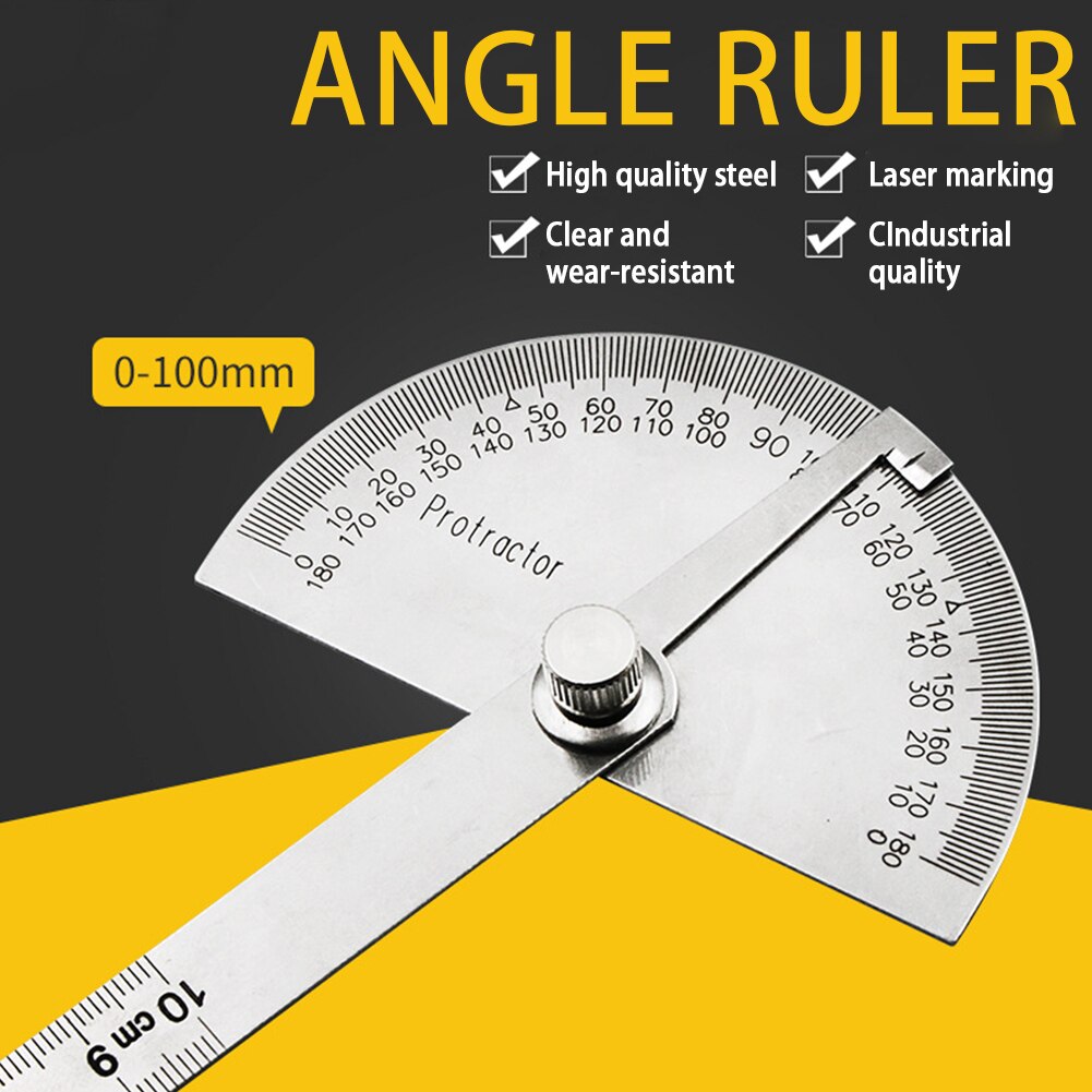 Handheld Angle Ruler Adjustable Protractor 180 Degree Gauge Stainless Steel Measuring Tool Woodworking DIY 0-100mm Clear Scale