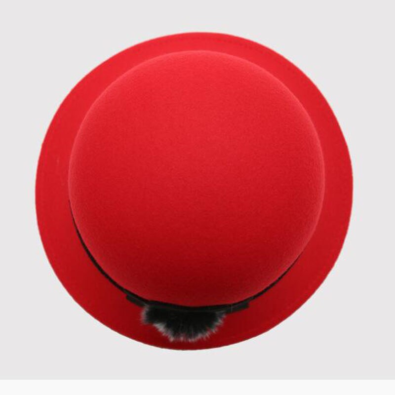 SUOGRY Vintage Stylish Fall Winter Fedoras Hat For Women Hairball Hat For Lady Girls Floppy Cartola Female Felt Bowler Cap