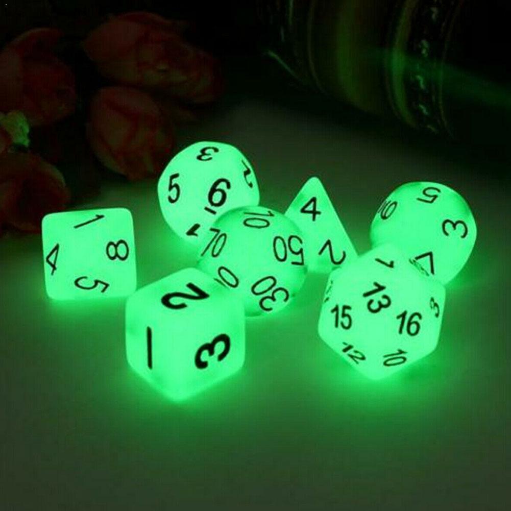 7Pcs Lichtgevende Polyhedrale Dobbelstenen Set Dnd Tafel Game Lichtgevende Multi-Facet Mini Game Dice L7R0