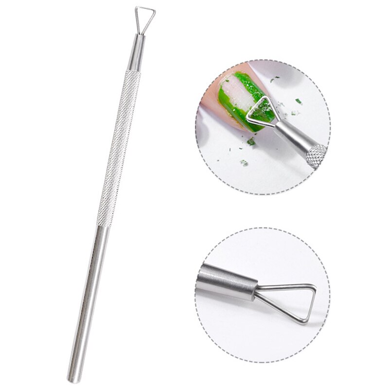 Nail Cuticle Dead Skin Pusher Silver Durable DIY Trimmer Manicure Pedicure Spoon UV Gel Polish Remover Triangle Rod Stick Pusher