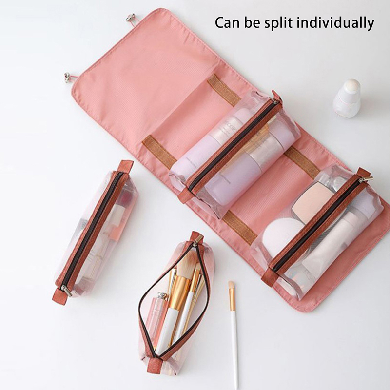 4 In 1 Detachable Makeup Bag Women Zipper Mesh Large Capacity Cosmetics Pouch Foldable Portable Travel Wash Storage Bag