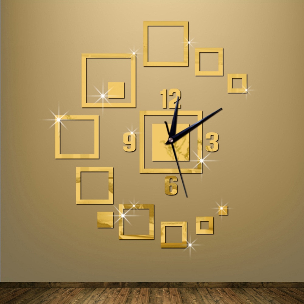 Vierkante 3D DIY Digitale Wandklok Modern Spiegel Reloj De Pared Woonkamer Muur Horloge Sticker Horloge Murale Klok