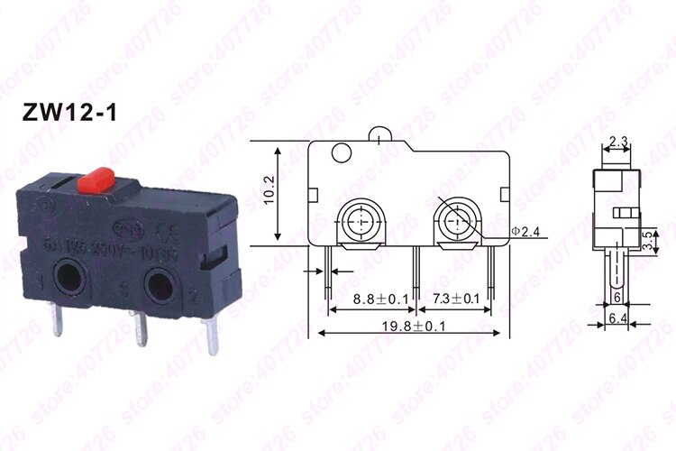 Micro interrupteur 10mm x 20mm 5 pièces/lot | 3 broches/2 broches 5A 250VAC série ZW12, interrupteur Tact allumé: ZW12-1