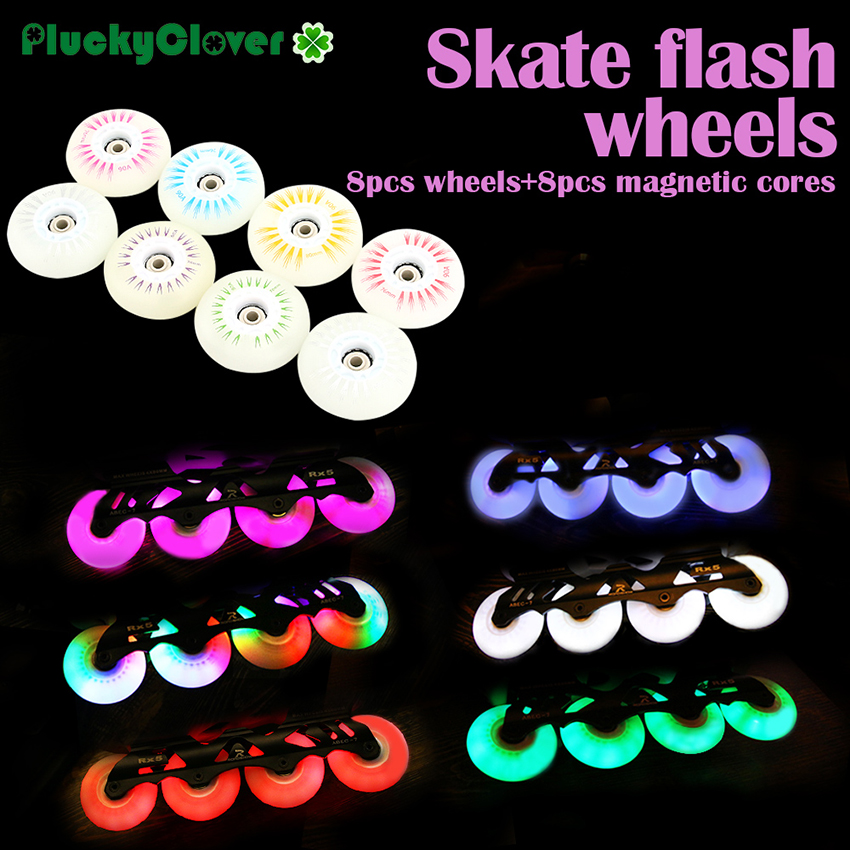 8pc Inline Schlittschuh Rad 72mm 76mm 80mm Blitz-Rolle Rad 90A SEBA Schlittschuh LED Licht Rolle Freistil Slalom Patines Blinkende Rad