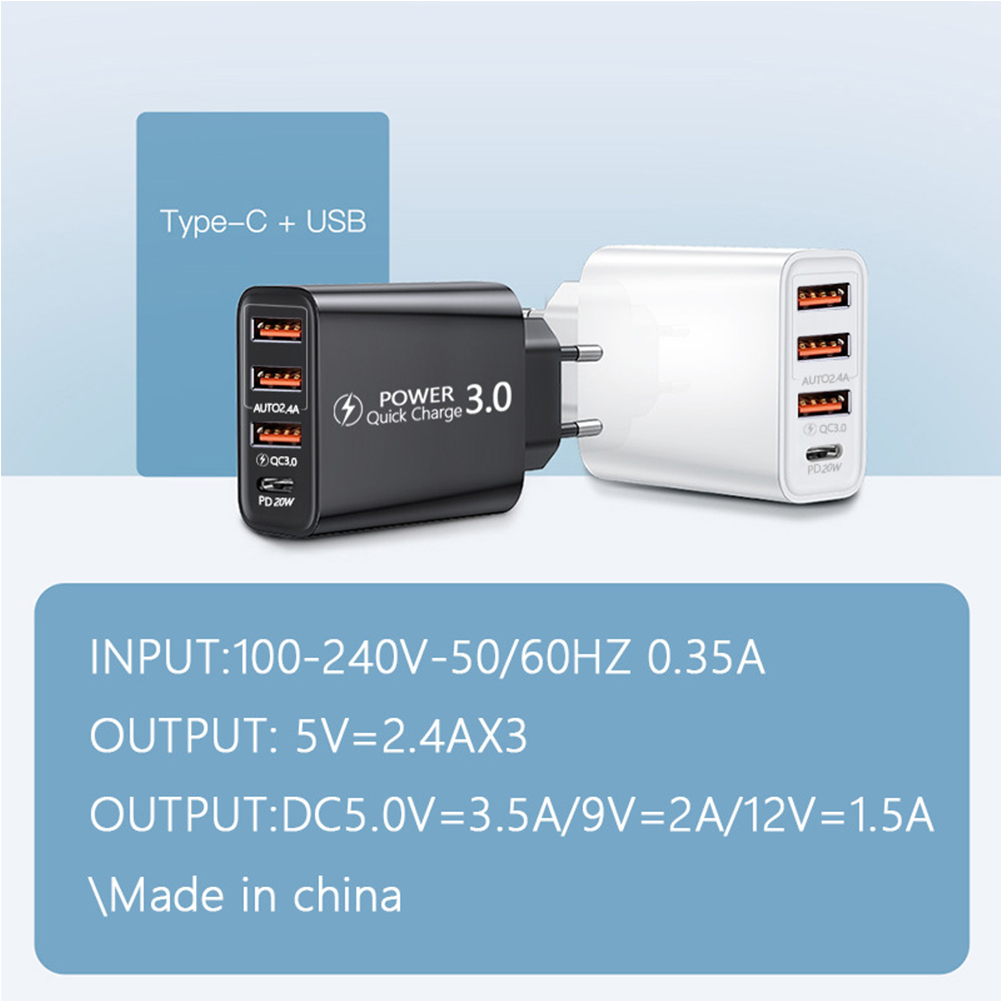20W PD 4 Ports USB 5V4A Charge Power Adapter Mobile Phone Charger QC3.0 Charging EU/US Plug Outlet Travel Charger 110V 220V
