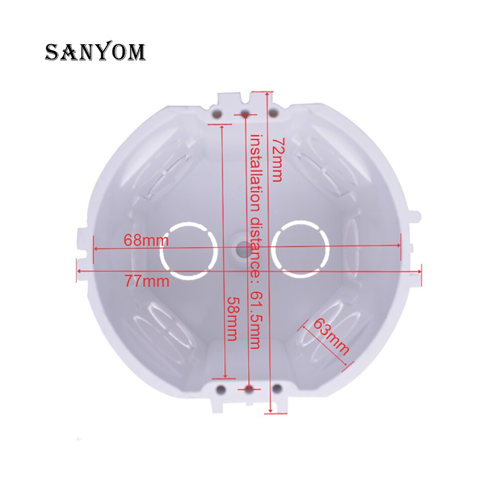 Sandiy væg rund monteringsboks eu standard intern kassette ledningsboks hvid bagboks til eu switch og sokkel diameter 68