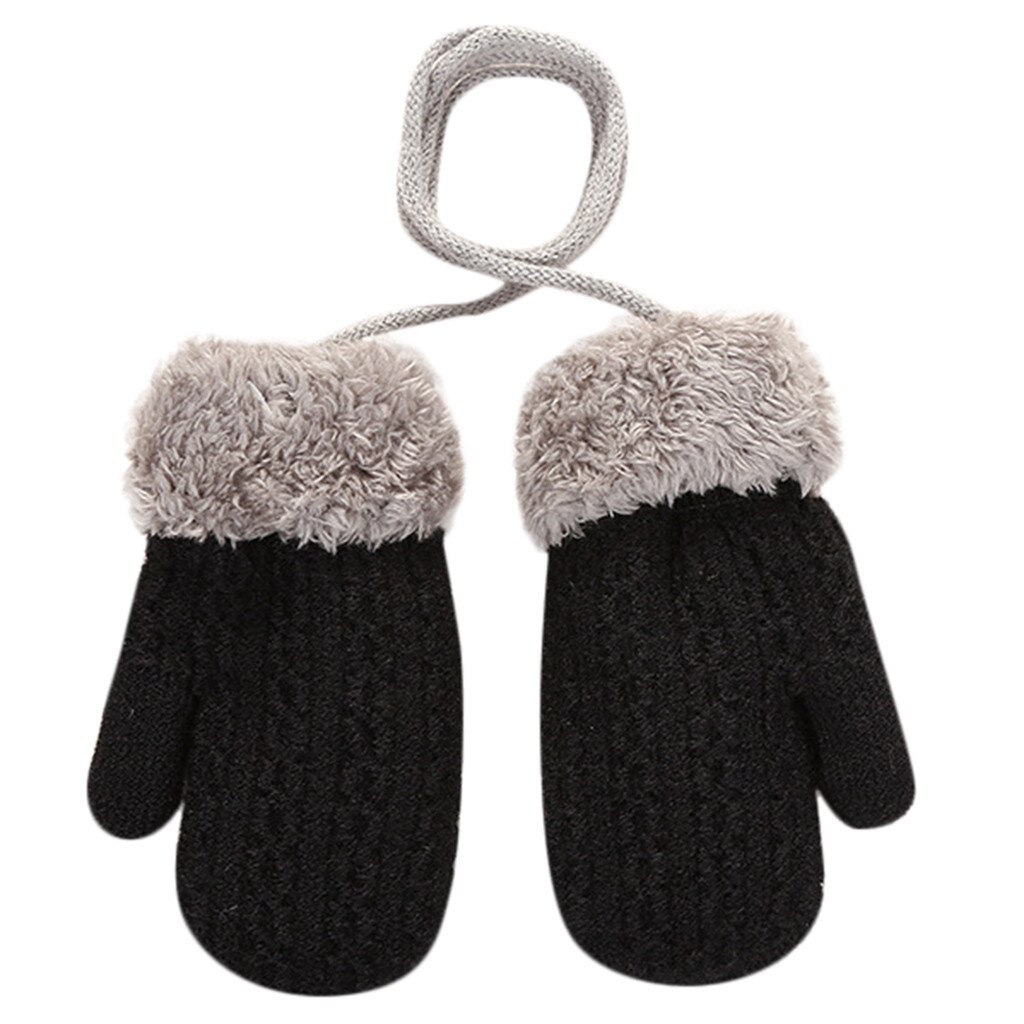 Arloneet Baby Handschoenen Katoen Kinderen Solid Winter Thicken Handschoenen Gebreide Outdoor Kids Meisjes Jongen Opknoping Hoofdbanden Wanten Handschoenen