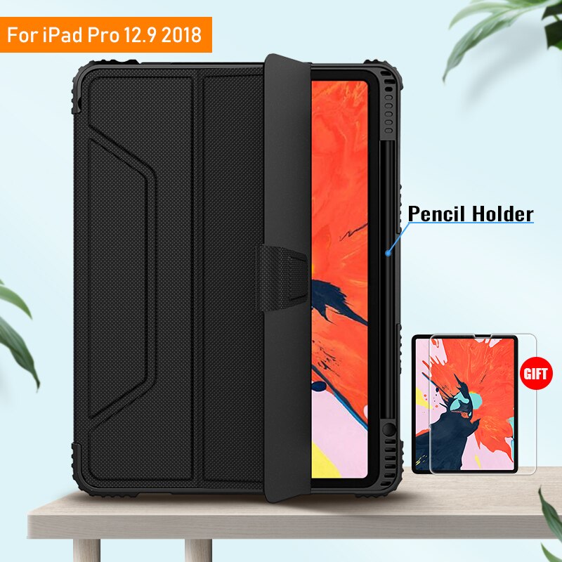 NILLKIN For iPad Pro 11 case Magnetic PU Leather Flip Cover PC back cover smart for iPad Pro 12 9 case with Protector: For iP Pro 12 9 2018