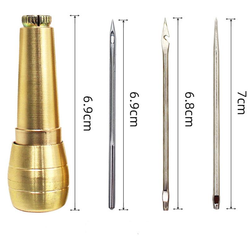 Leather Sewing Kit DIY Leather Sewing Awl Needle With Copper Handle Set Leather Canvas Tent Shoes Repairing Tool W/Nylon Thread: Burgundy