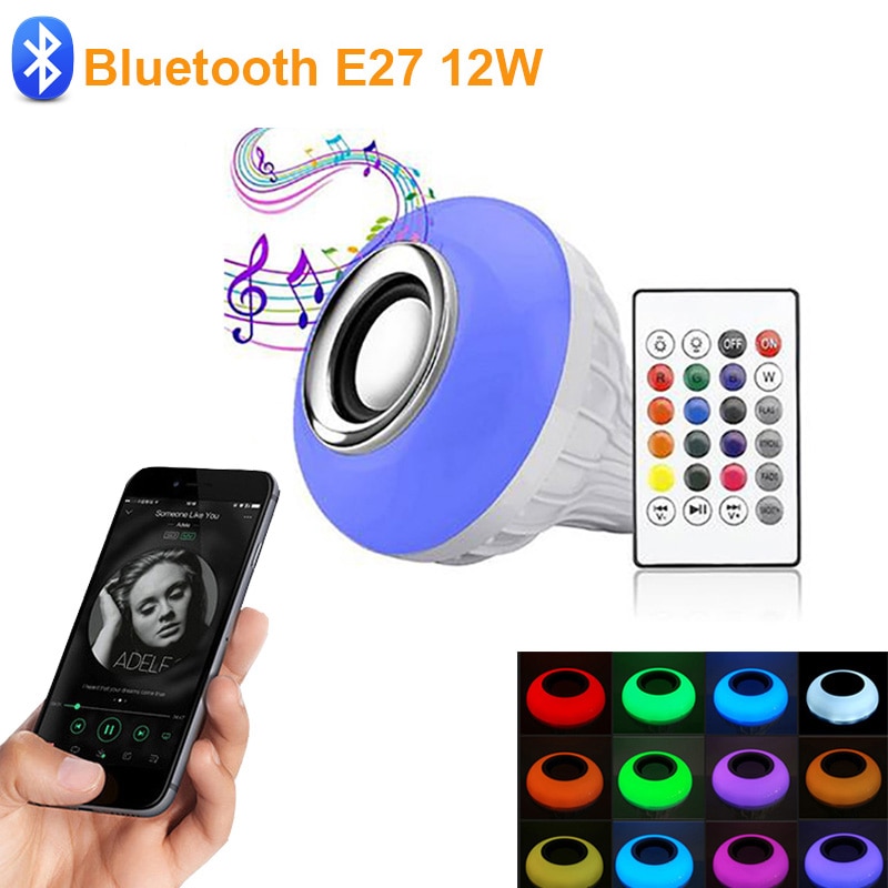 Smart E27 Rgb Bluetooth Speaker Led Lamp Licht 12W Muziek Dimbare Draadloze Led Lamp Met 24 Keys Remote controle
