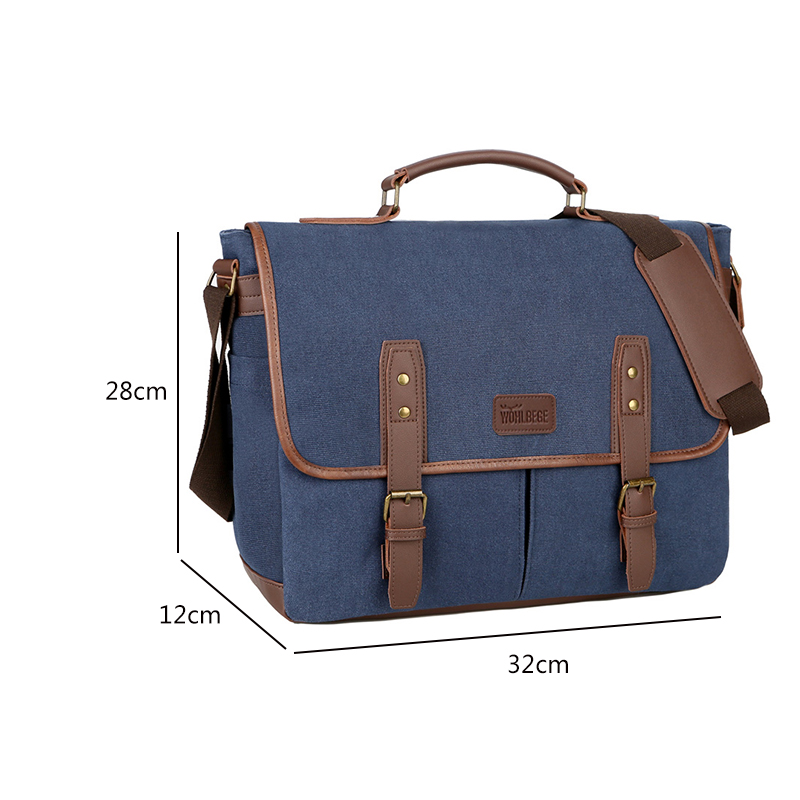 Vintage Mannen Aktetassen Canvas 14 Inch Laptop Tassen Draagbare Tas Voor Mannen Business Aktetas Schoudertas