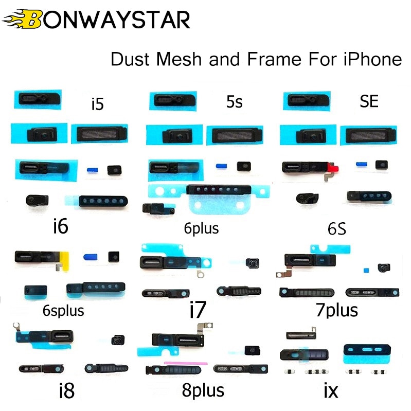 10 stks/partij Luider & Speaker & Microfoon Anti Dust Mesh en Frame Voor iPhone 5 5 5s 5c se 6 6sp 6p 6s 7 8 7p 8p x xs xr xs max